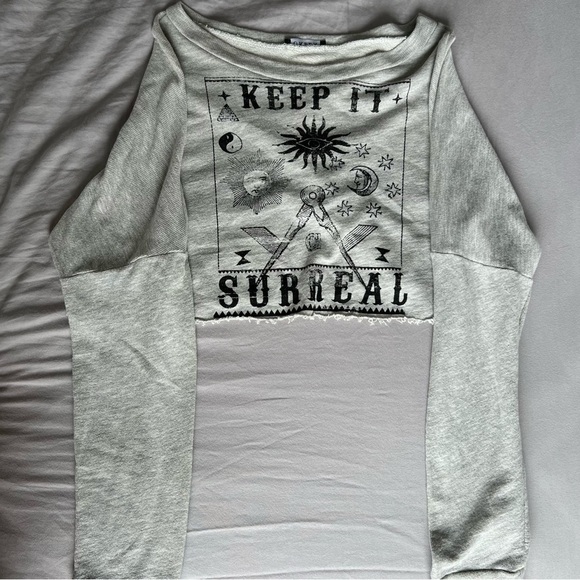 Whimsical sun and moon  long sleeves crop sweatshirt top - Picture 4 of 6